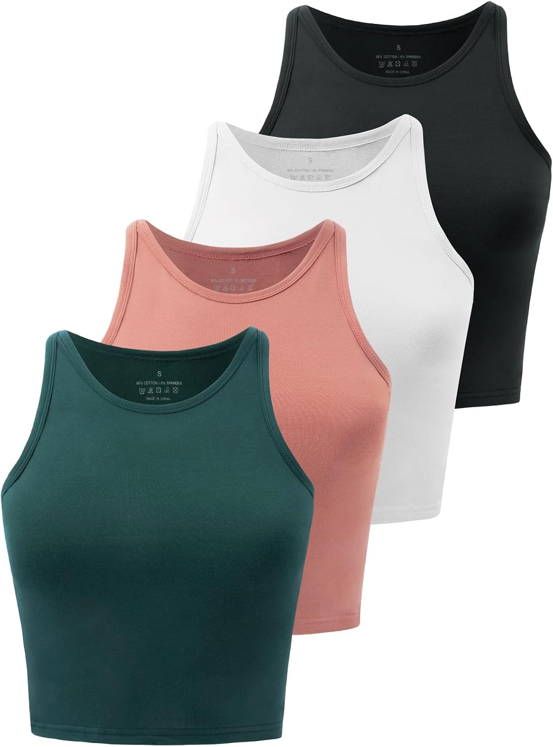 Thumbnail 6 de Kole Meego 4-Pack High Neck Cotton & Spandex Crop Tops for Women (Workout Tank/Camisole)
