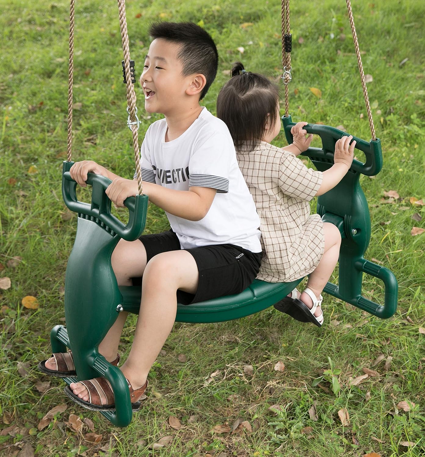Detalle de Outdoor Swingset Plastic Double Glider Playground Patio Swing for 2 Kids, Green
