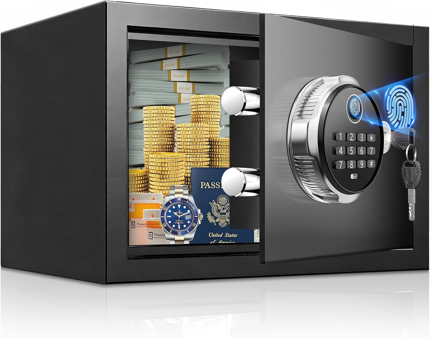Tiskgg Biometrischer Tresor 18L mit Fingerabdruck – digitaler Möbeltresor mit LED, Alarm & wasserdichtem Schutz
