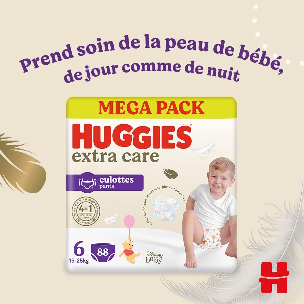 Detalle de HUGGIES Extra Care Culottes Taille 6 (15-25 kg) – Pack de 88 couches-culottes