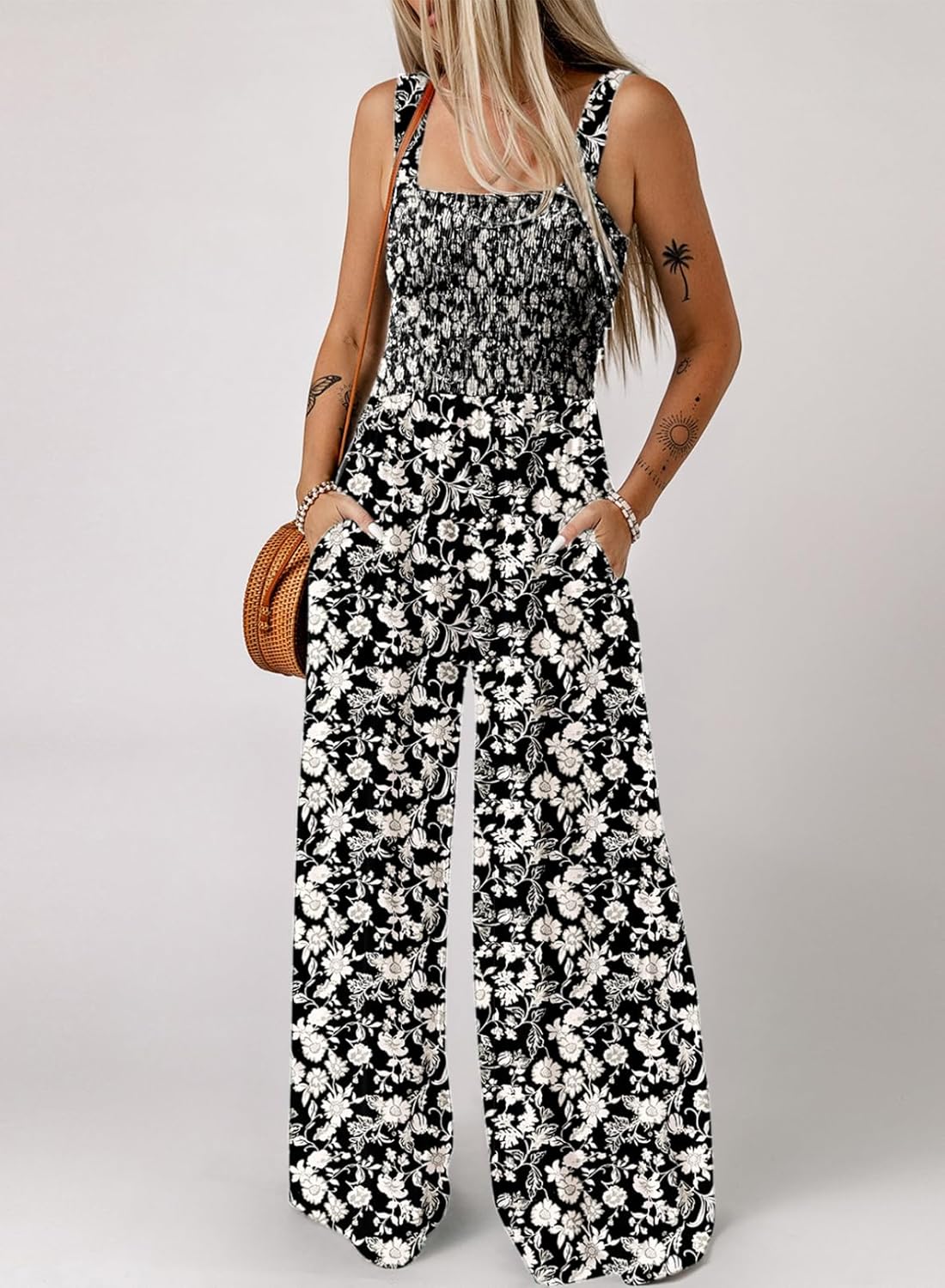 Detalle de Dokotoo Women's Casual Loose Overalls Jumpsuits: Sleeveless Printed Wide-Leg Rompers with Pockets