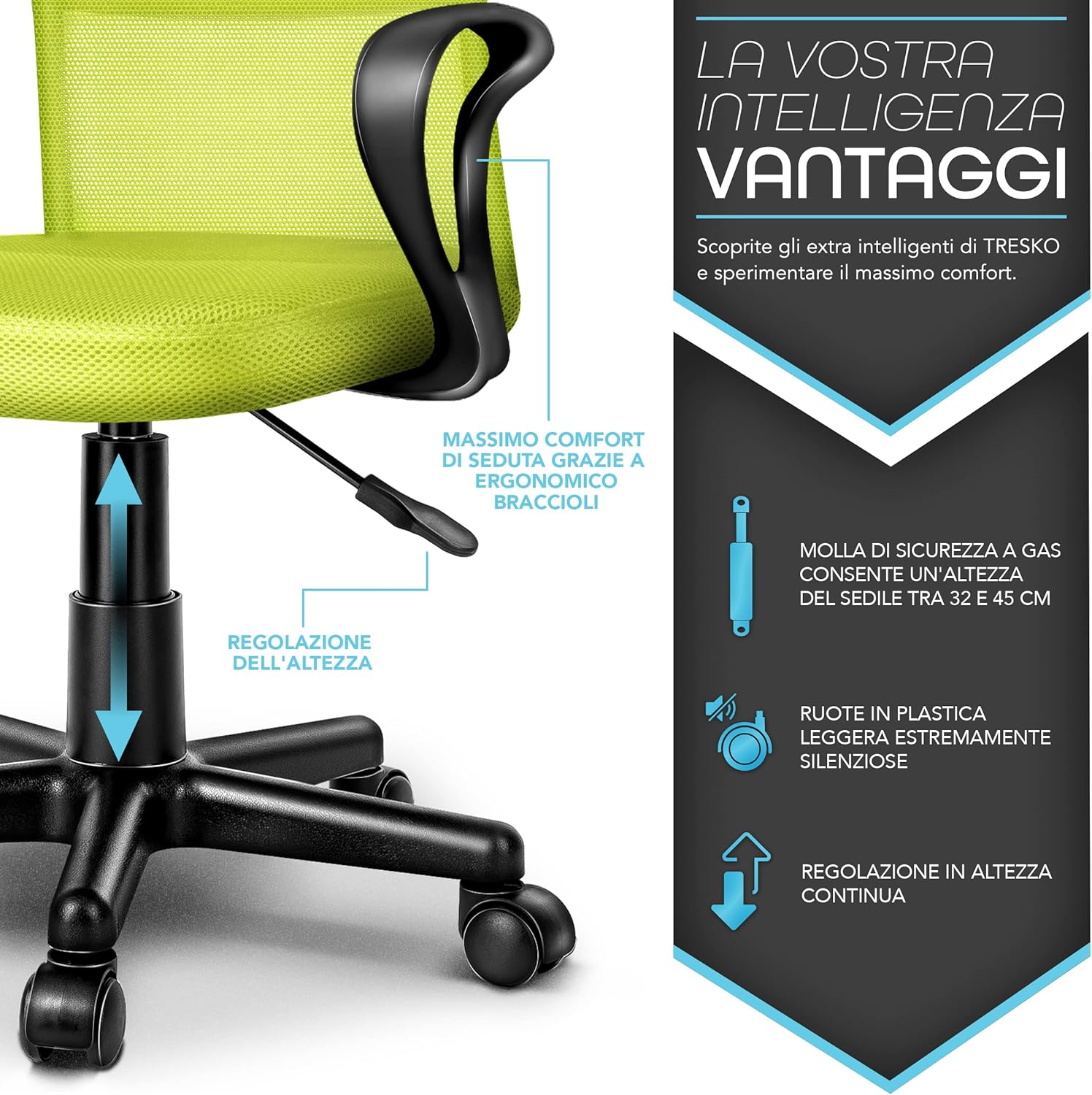 Thumbnail 3 de Sedia da Ufficio TRESKO: leggera, ergonomica e facile da montare