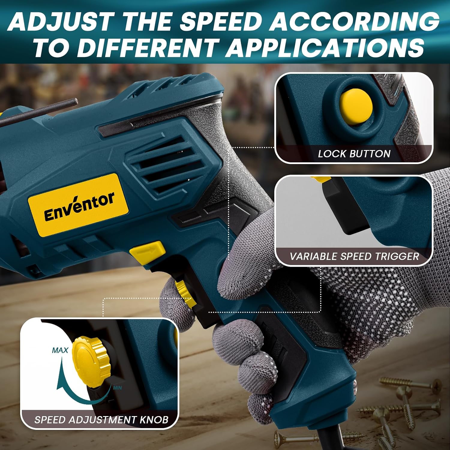 Detalle 2 de Enventor Hammer Drill 900W with 360° Handle and 36 Accessories