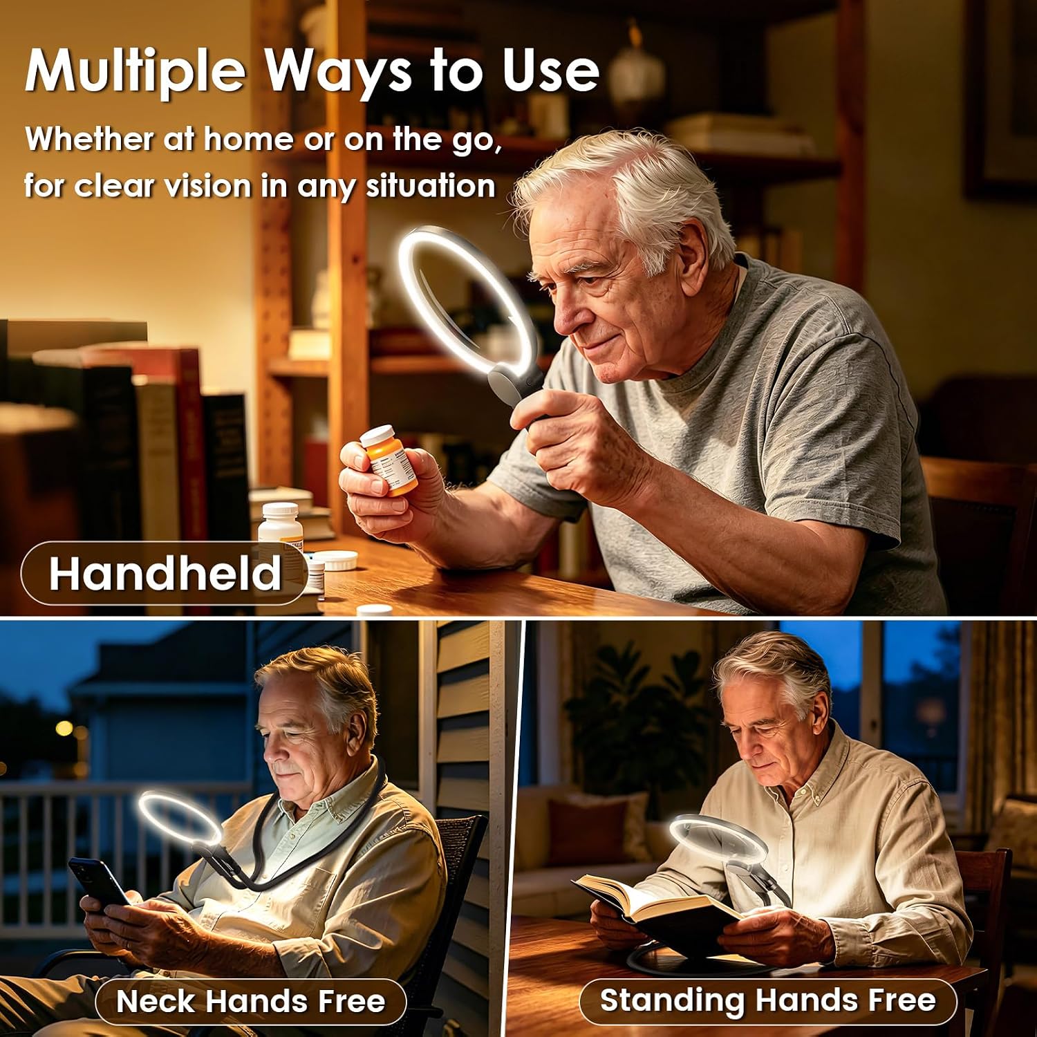 Thumbnail 6 de Rechargeable Magnifying Glass with Light for Reading – 5X Large, Neck-Wearable, Hands-Free & Desk Use