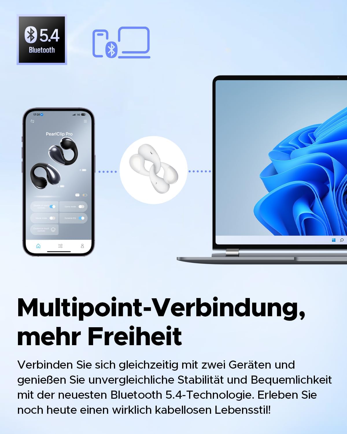 Thumbnail 6 de SoundPEATS PearlClip Pro Open-Ear Bluetooth-Kopfhörer mit Clip (Bluetooth 5.4, IPX5, 24 Std.)