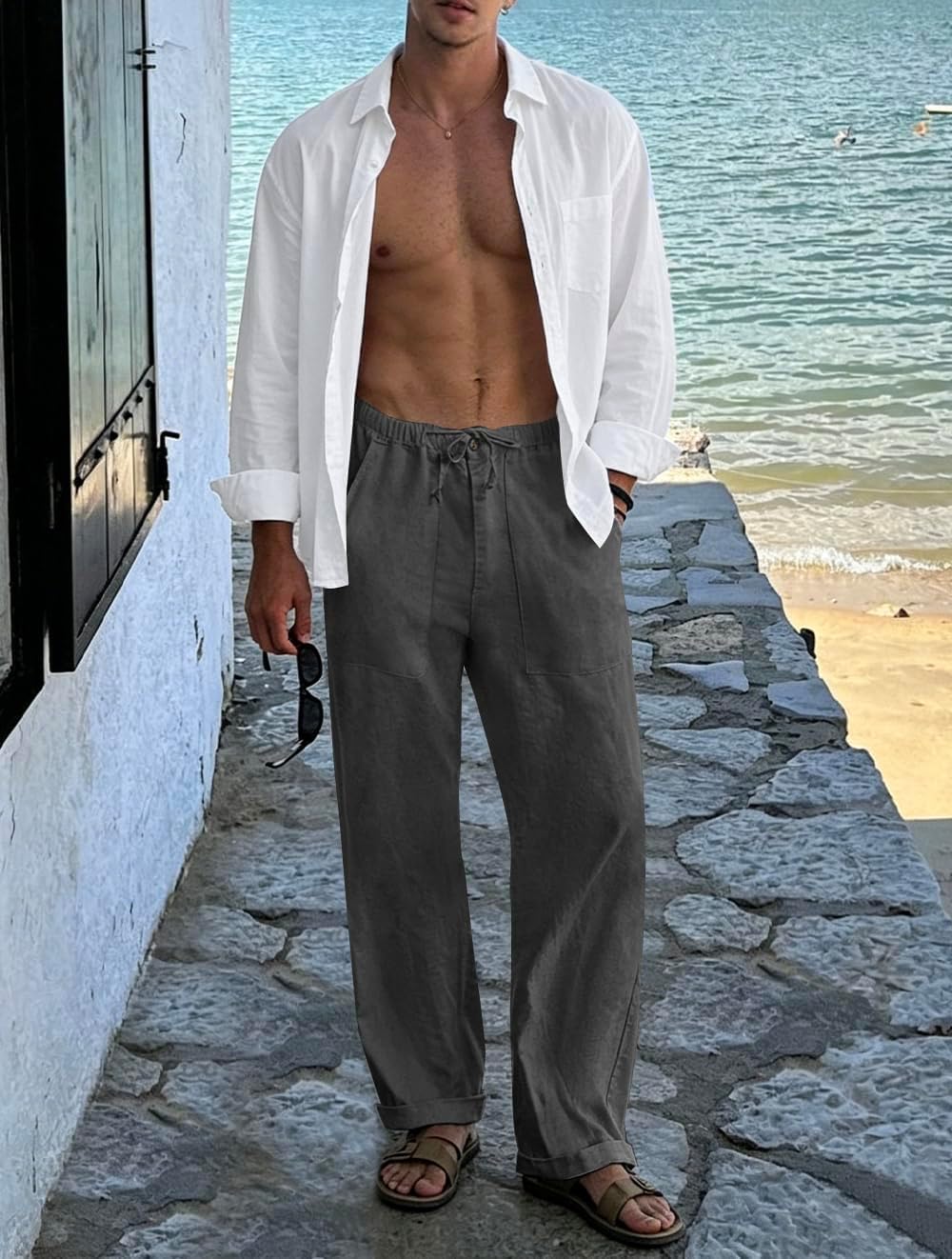 Thumbnail 3 de Puimentiua Leinenhose Herren – Europäische Größe, leichter Sommerlook, Loose Fit mit Tunnelzug
