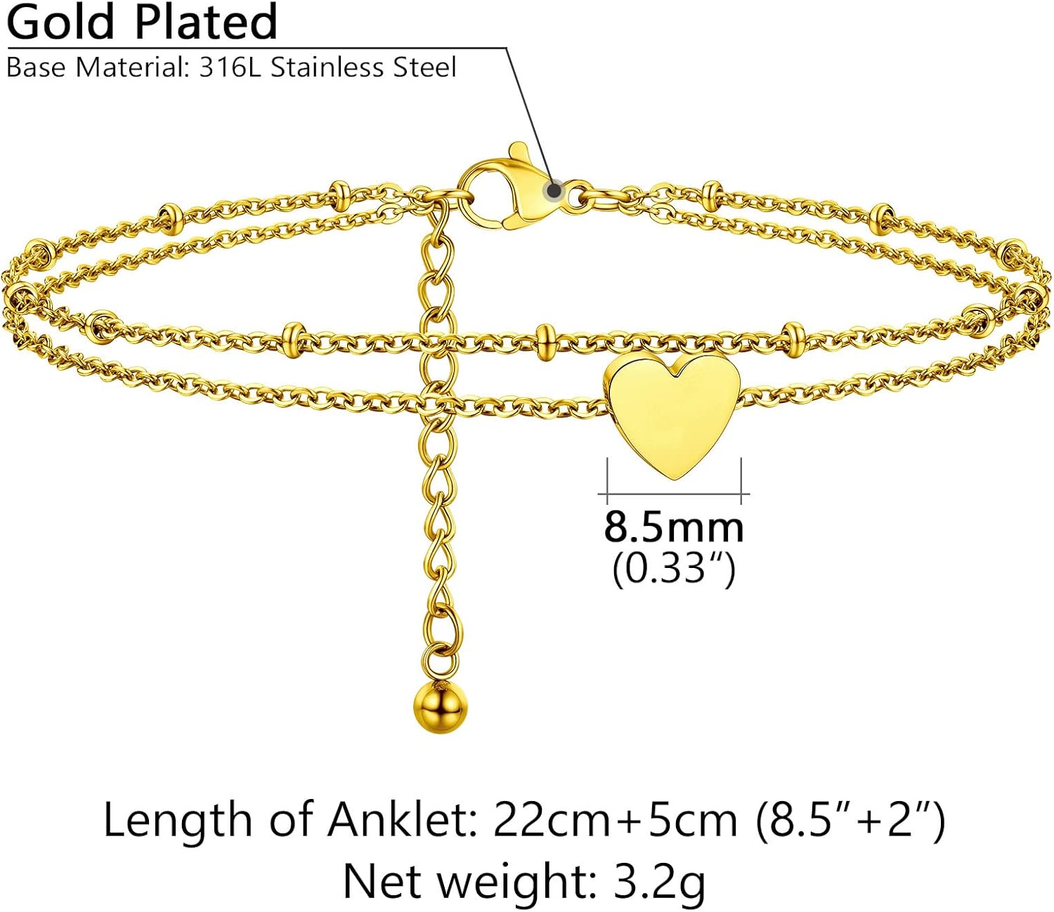 Thumbnail 4 de PROSTEEL bracelet de cheville femme en acier inoxydable 316L avec charm cœur personnalisable