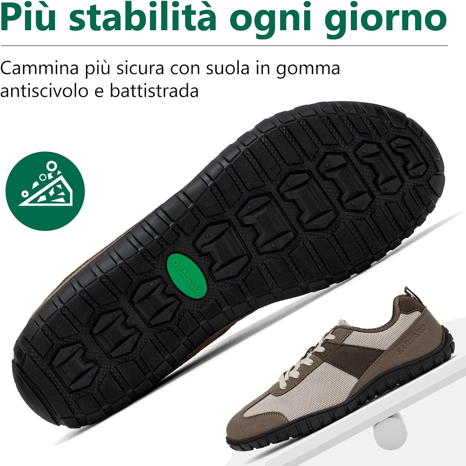 Detalle de SAGUARO Scarpe Minimaliste Uomo: Sneaker barefoot con punta ampia e suola a Zero Drop