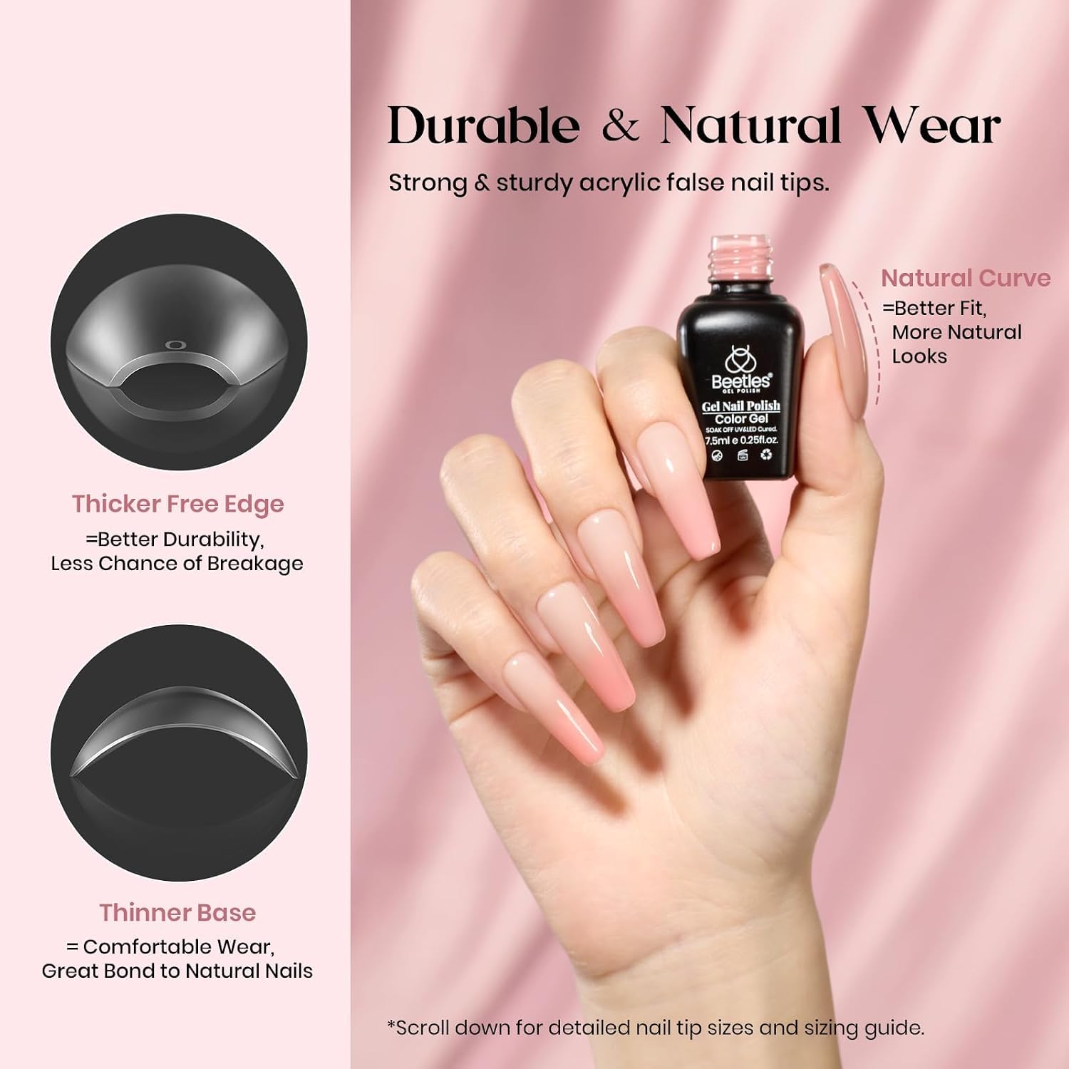 Detalle 2 de Beetles Gel-Nagel-Set: 600 lange Sargnagelspitzen, 5-in-1-Gelkleber, Rosa Gel, Decklack und Lampe