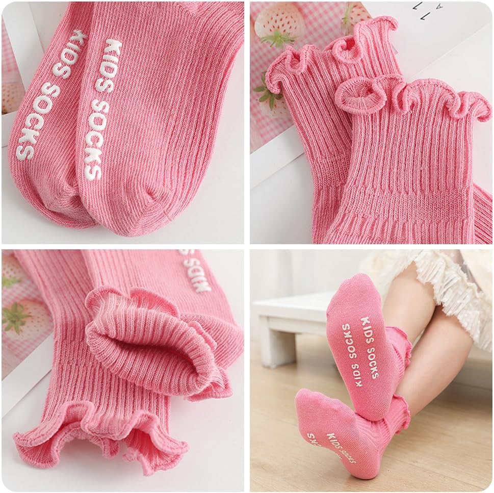 Detalle de DRESHOW Infant Ruffle Lace Non-slip Socks for Babes: 6-Pack Plain Frilly Baby Socks