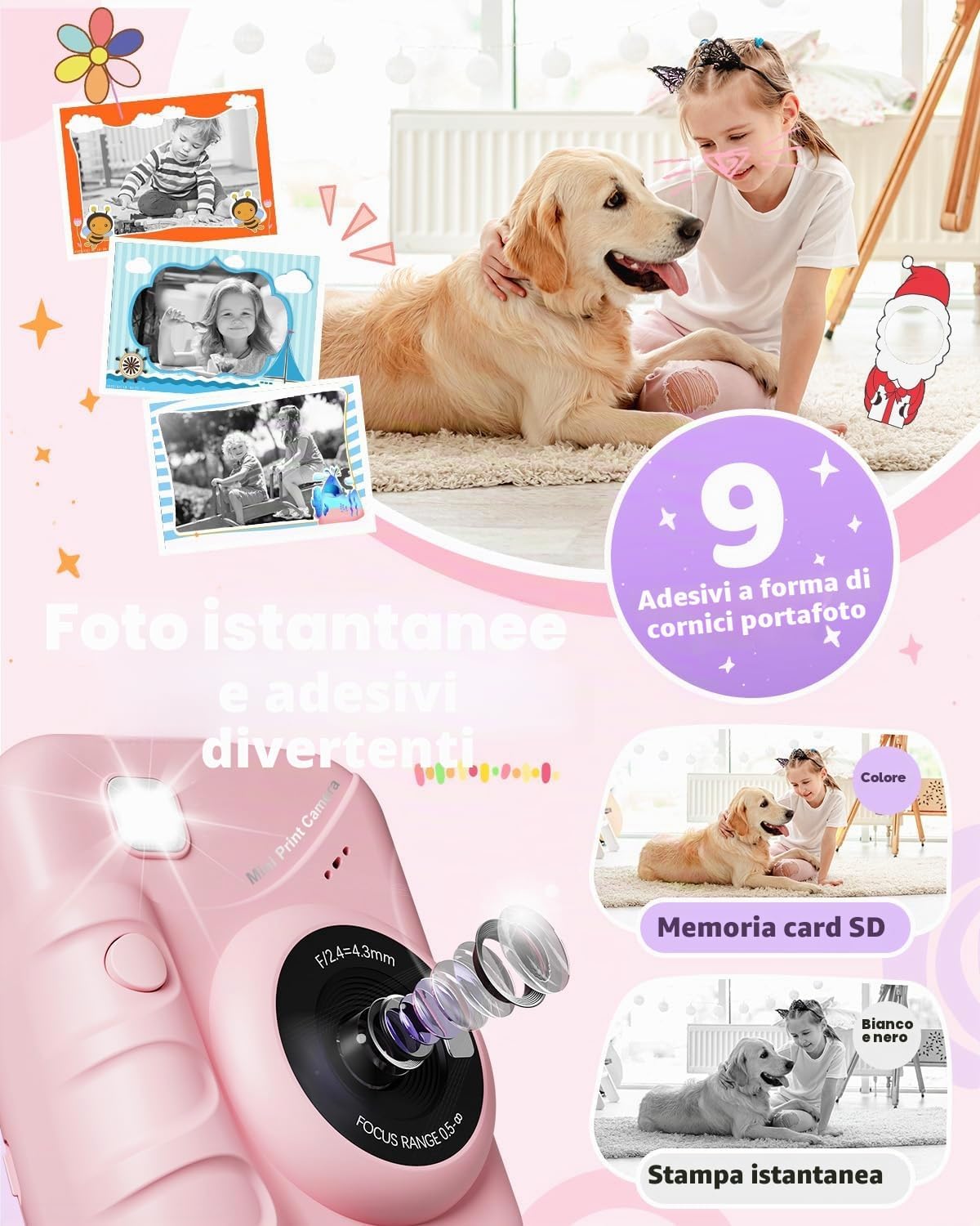Thumbnail 2 de TIATUA Macchina Fotografica Bambini Istantanea 3.0" | 32GB + 3 Rotoli di Carta - Rosa