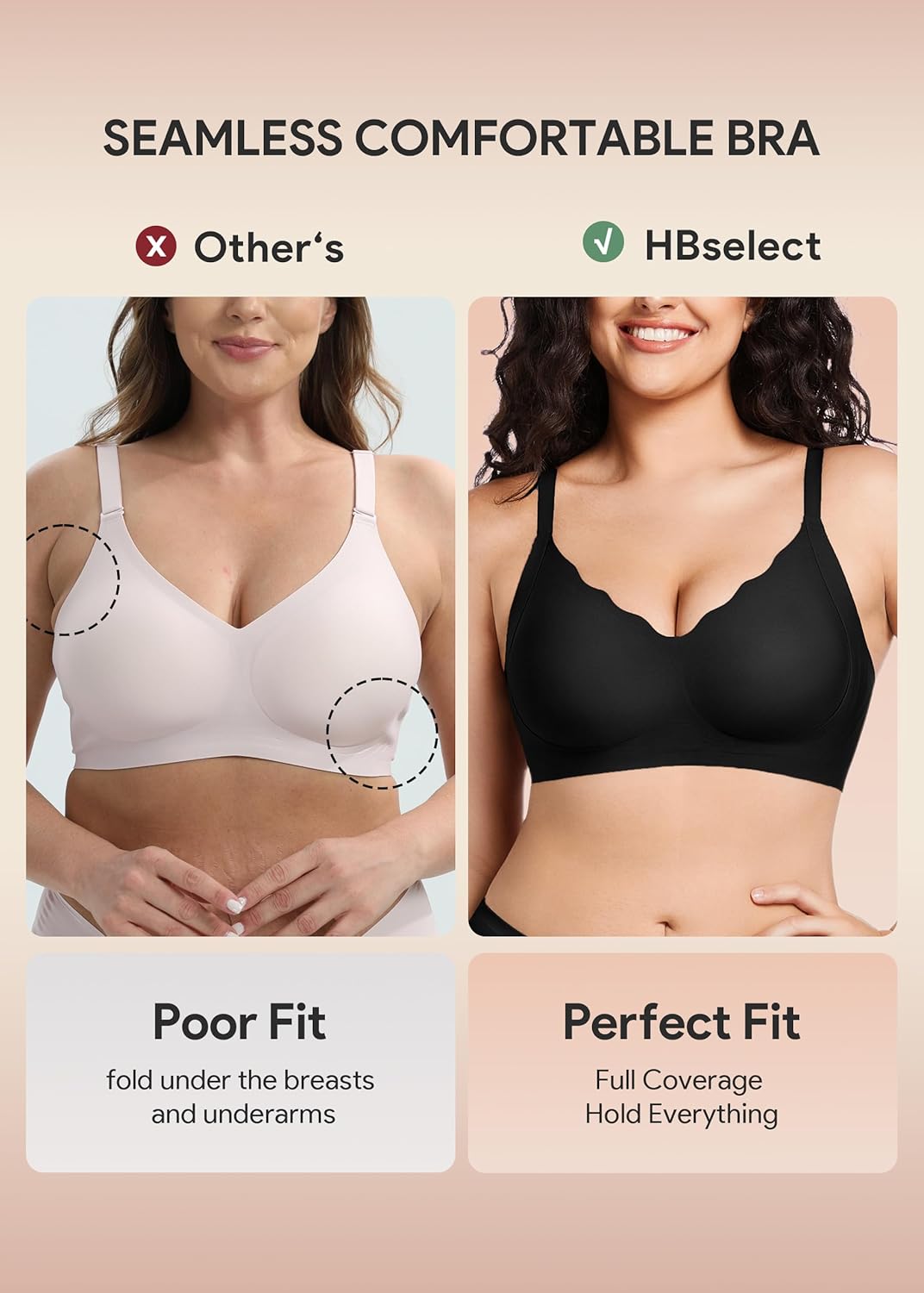 Thumbnail 5 de HBselect Jelly Bras for Women No Underwire 3PCS – Seamless Wireless Push Up with Scalloped Lift