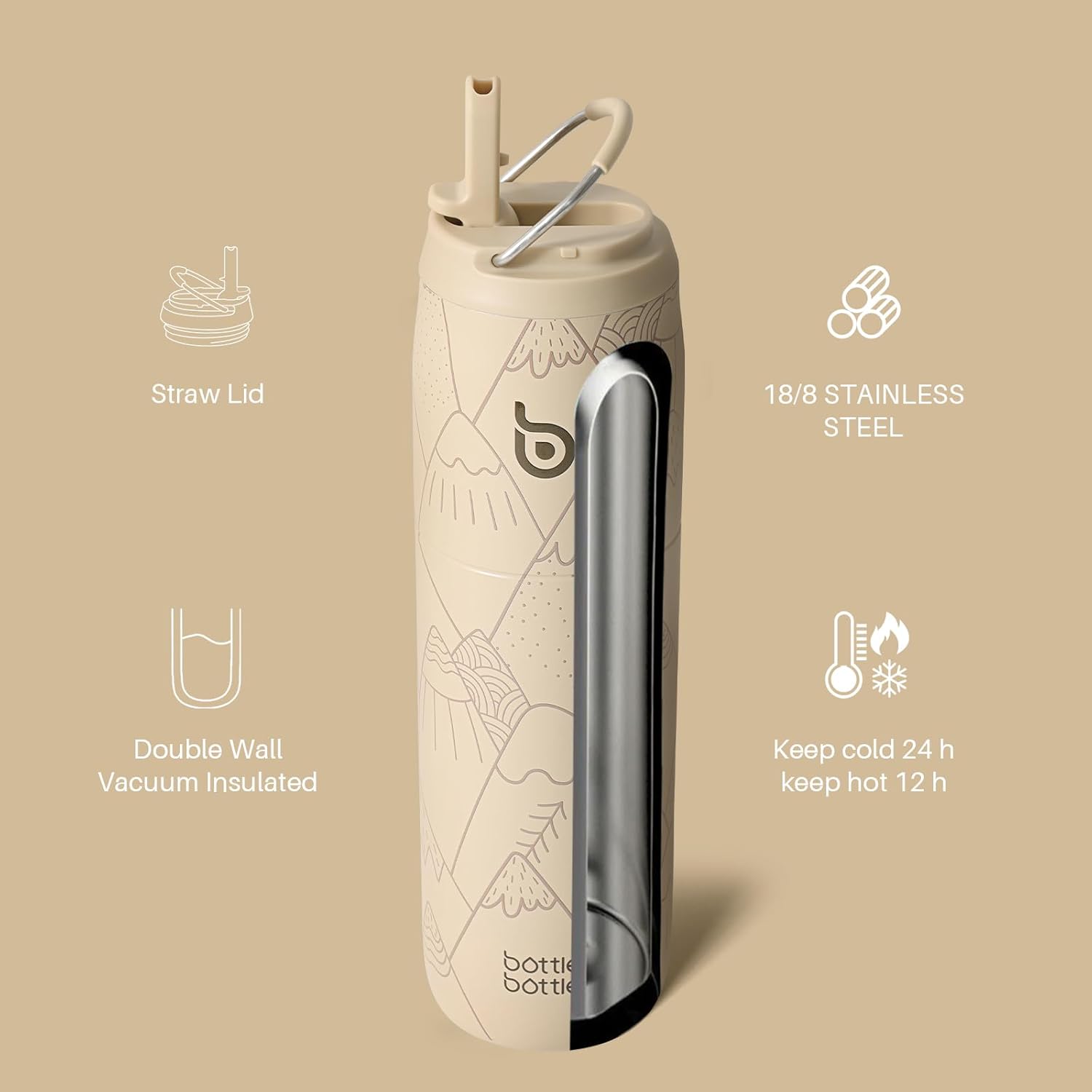Thumbnail 2 de Bottle Bottle Insulated Water Bottle 950ml (32oz) with Straw Lid – Mountain Haze