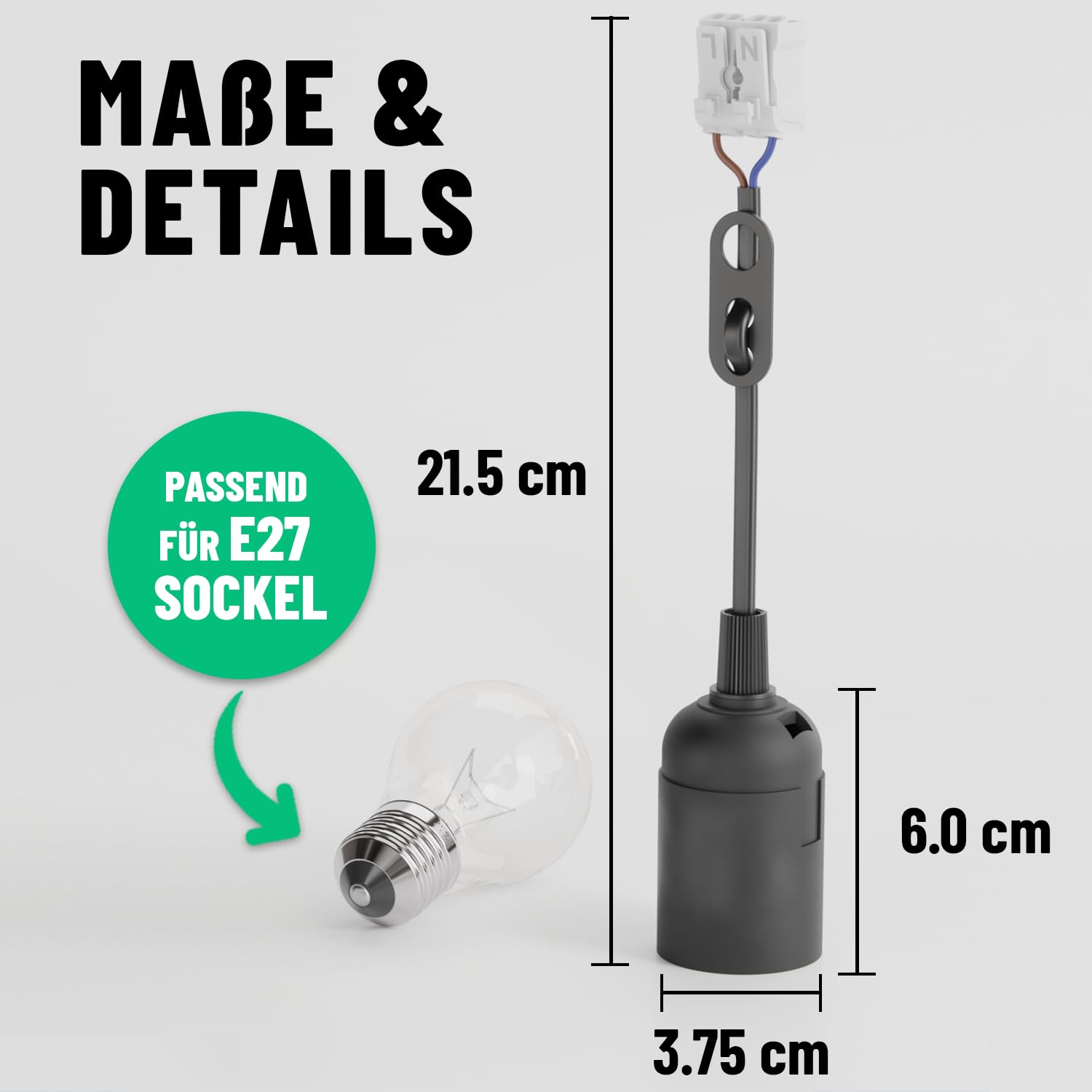 Detalle de greate 505003 E27-fitting, set van 3 met snelkoppeling en trekontlasting