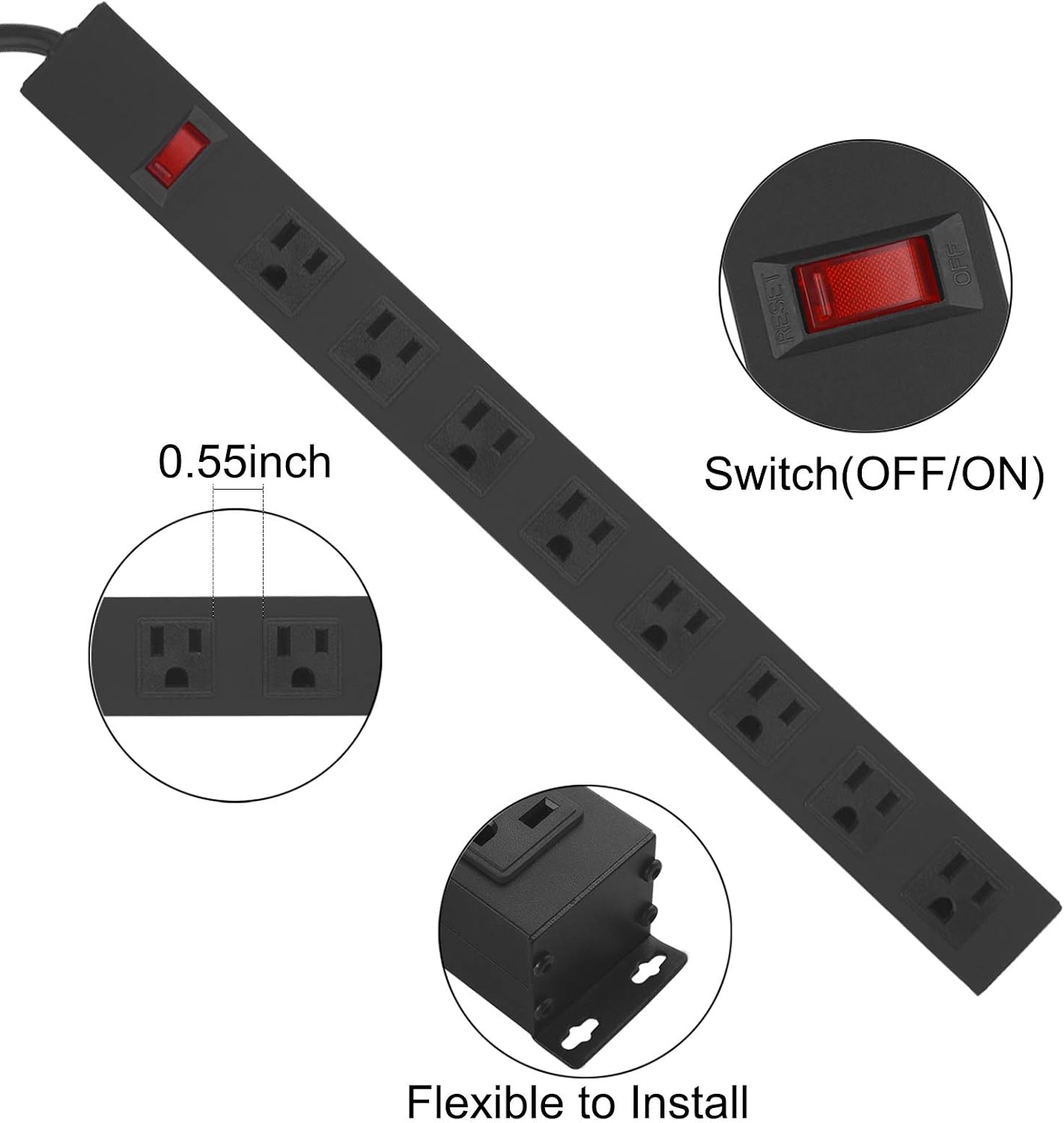 Thumbnail 2 de HHSOET Metal 8 Outlet Mountable Power Strip