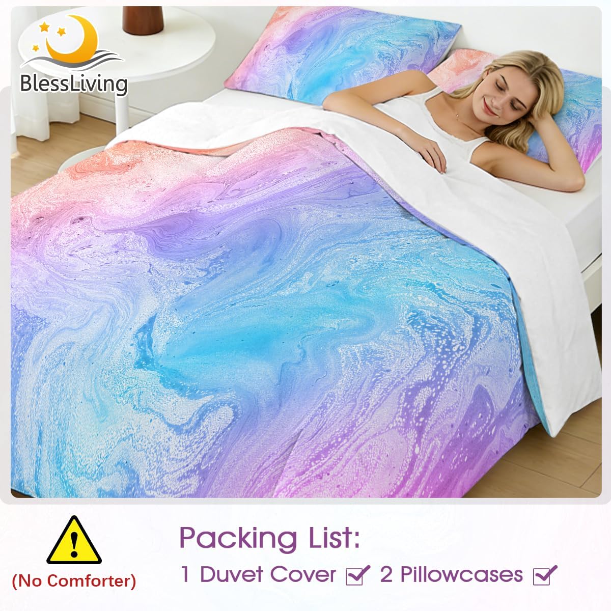 Thumbnail 4 de BlessLiving Duvet Cover Set: Pastel Ombre Marble Pink Blue (Double 3-Piece)