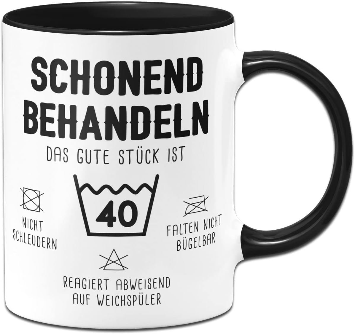 Tassenbrennerei Tasse mit Spruch „Schonend behandeln … Das gute Stück ist Zahl 40“ – Kaffeetasse zum 40. Geburtstag