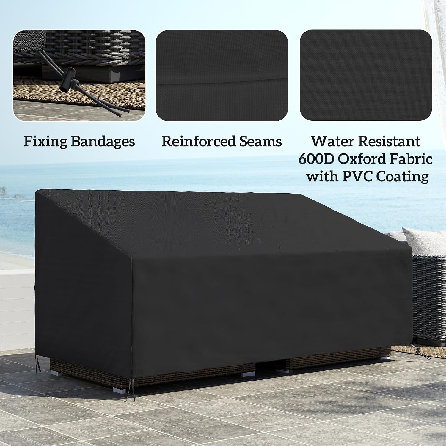 Detalle de Outsunny 84B-237V00BK 3-Seater Sofa Cover, 600D Oxford Cloth, Waterproof
