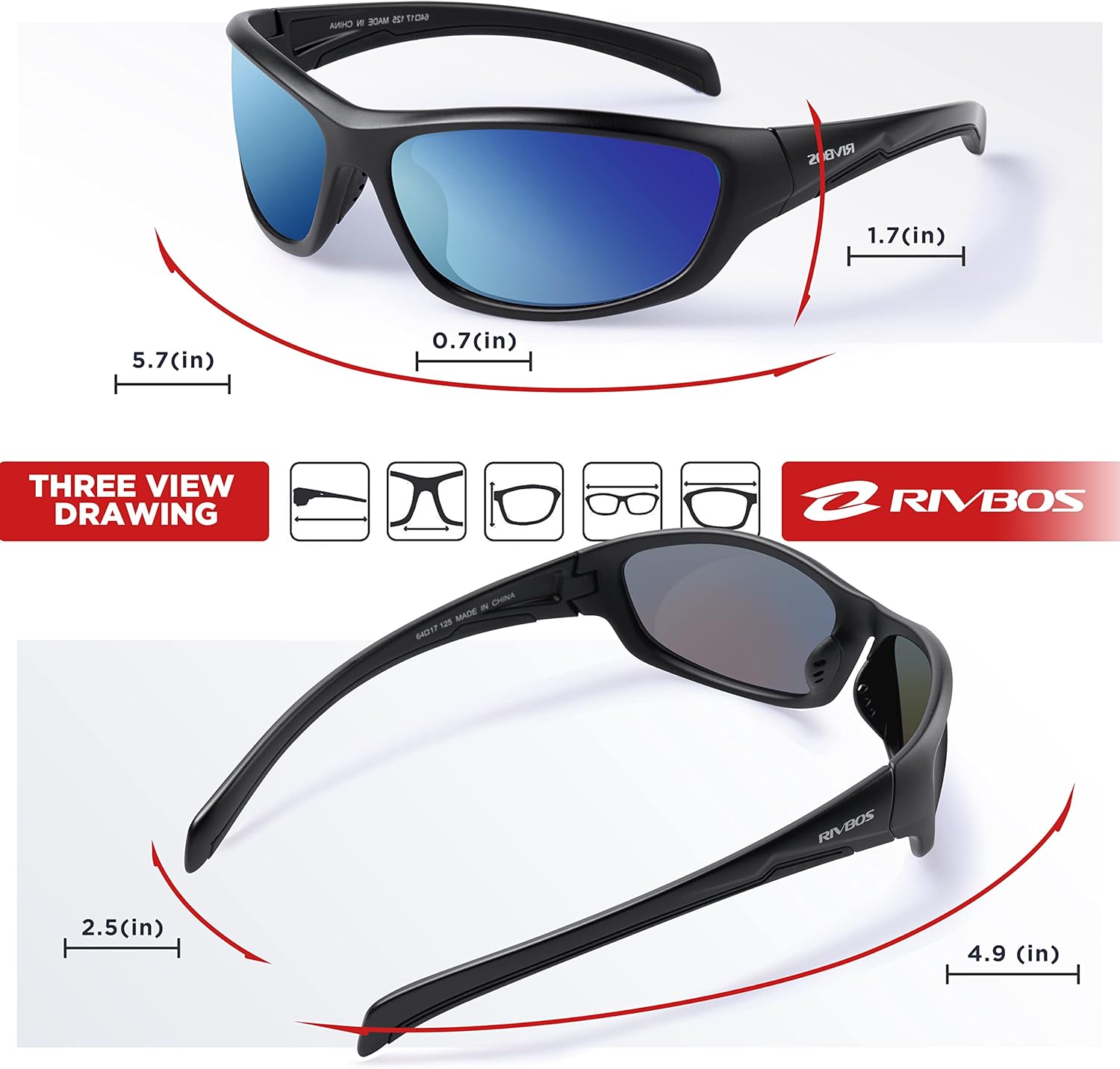 Thumbnail 4 de RIVBOS Sonnenbrillen für Radfahrer RB832 – Sportbrille mit UV400 und polarisierten Linsen