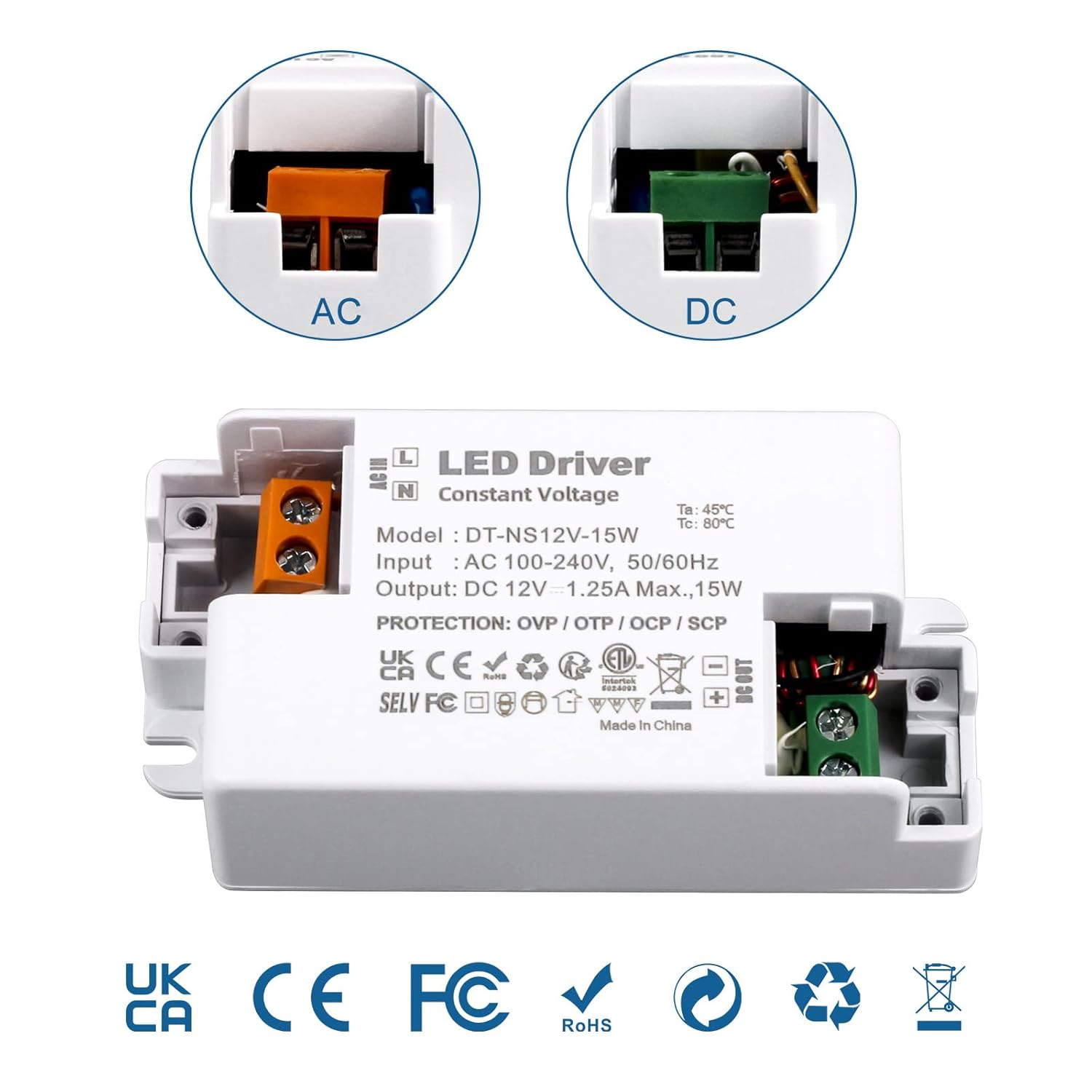 Detalle de VARICART 12V 15W LED Driver — 240V to 12V DC Constant Voltage Power Supply