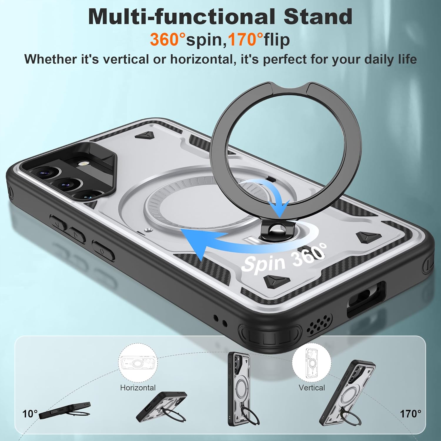 Thumbnail 4 de Jshru 3 in 1 Magnetic Case for Samsung S22 with Built-in Stand and 2 Pack HD Screen Protectors (Grey)