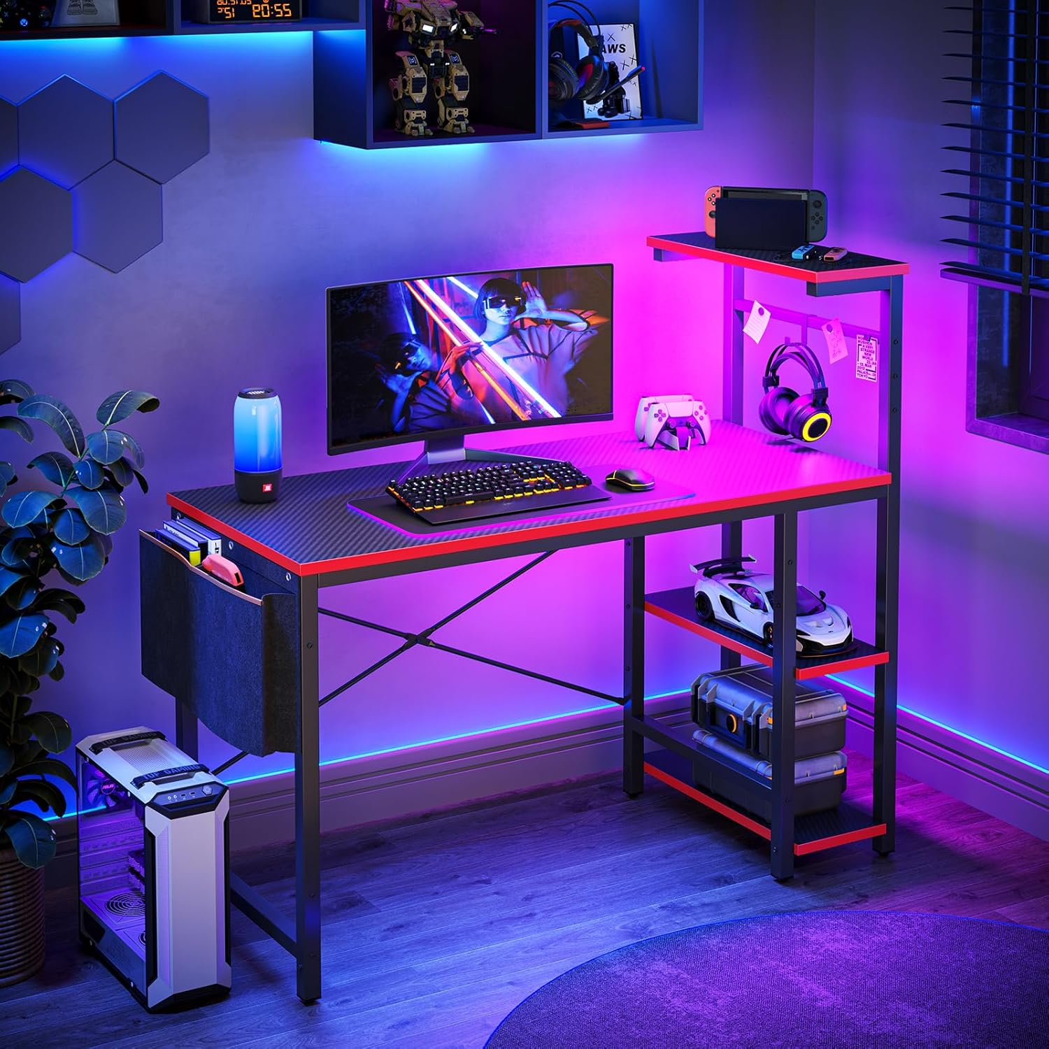 Detalle 2 de Bestier 113cm Reversible Corner Gaming Desk with RGB LED Lights