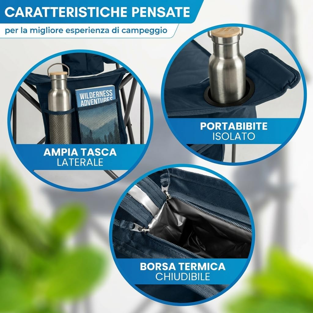 Thumbnail 5 de NORDMUT Sedia da campeggio pieghevole leggera con portabicchieri e borsa frigo – Blu navy