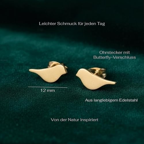 Detalle de Goldene Vogel Ohrstecker Edelstahl Damen | bySantana