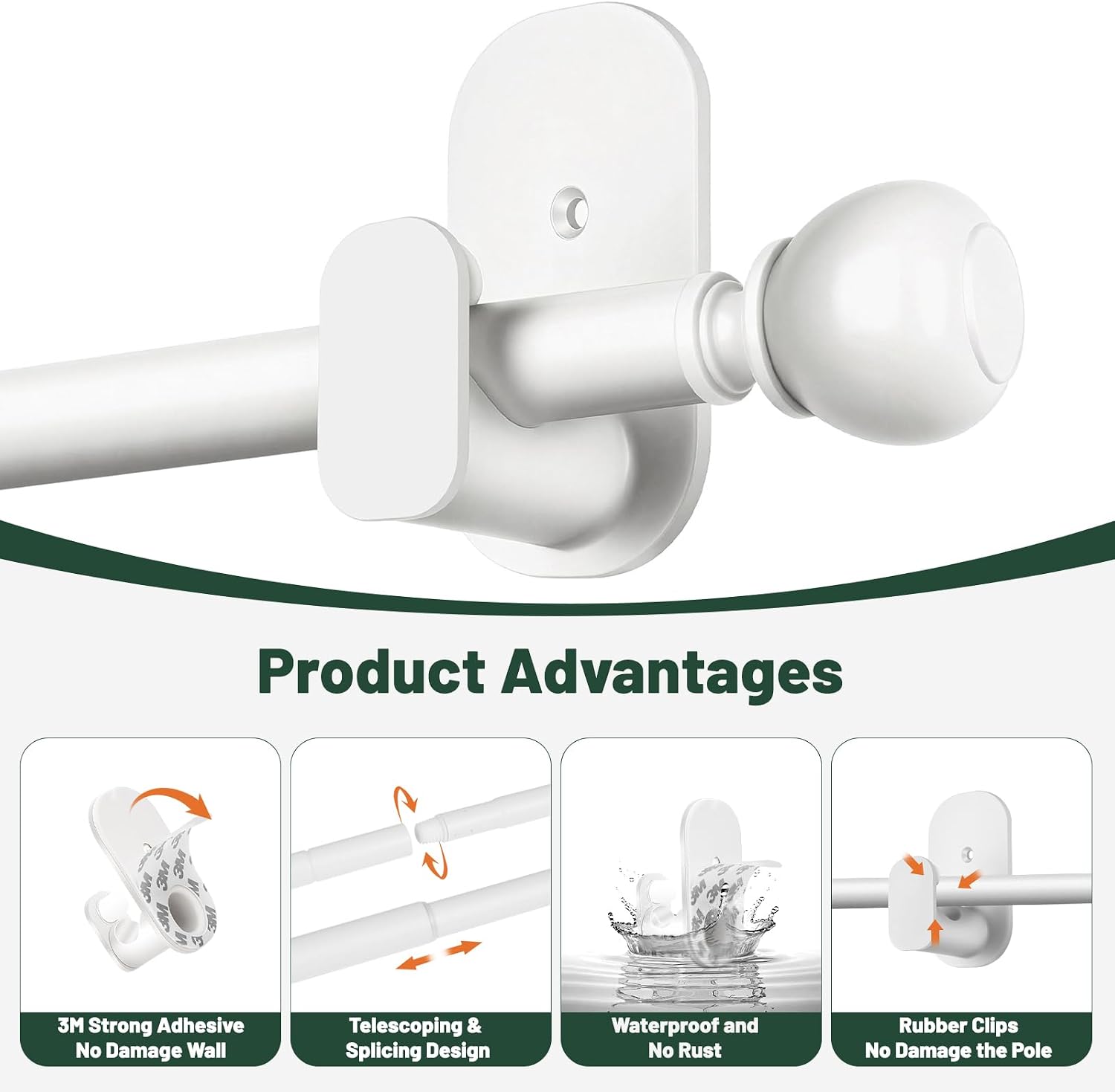 Detalle de USFOOK Adhesive Curtain Rod, 32 to 58 Inches