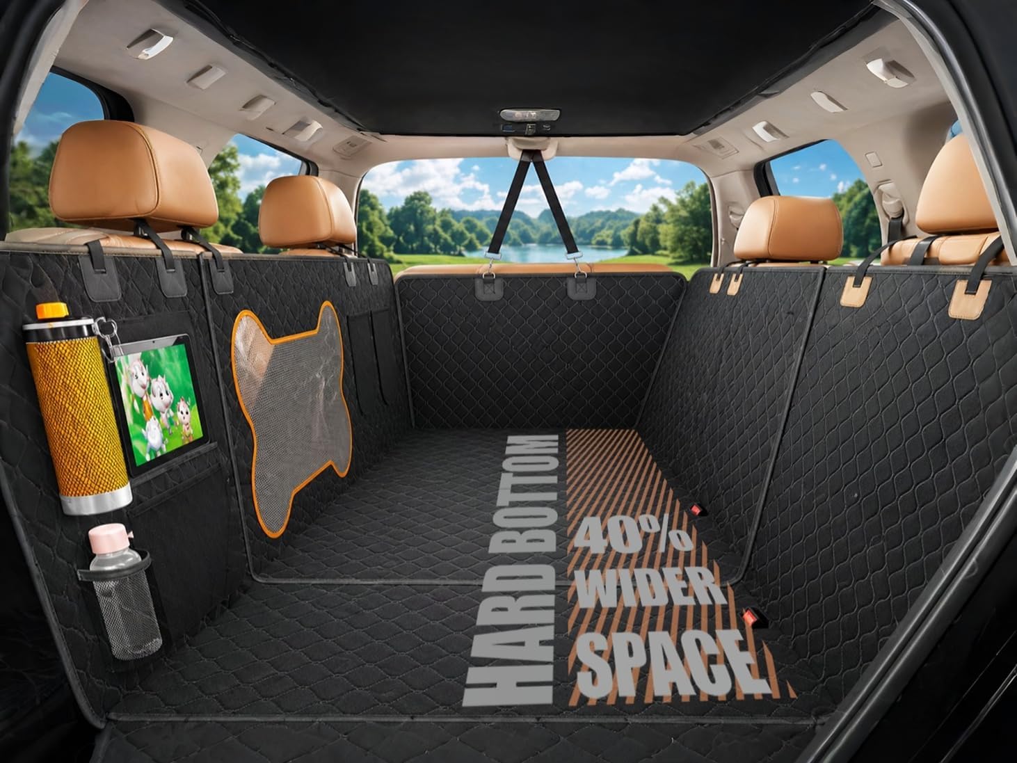 Detalle de LOYA Crafts Pet Backseat Extender for Dogs – 600D hard-bottom waterproof hammock with mesh window and storage pockets