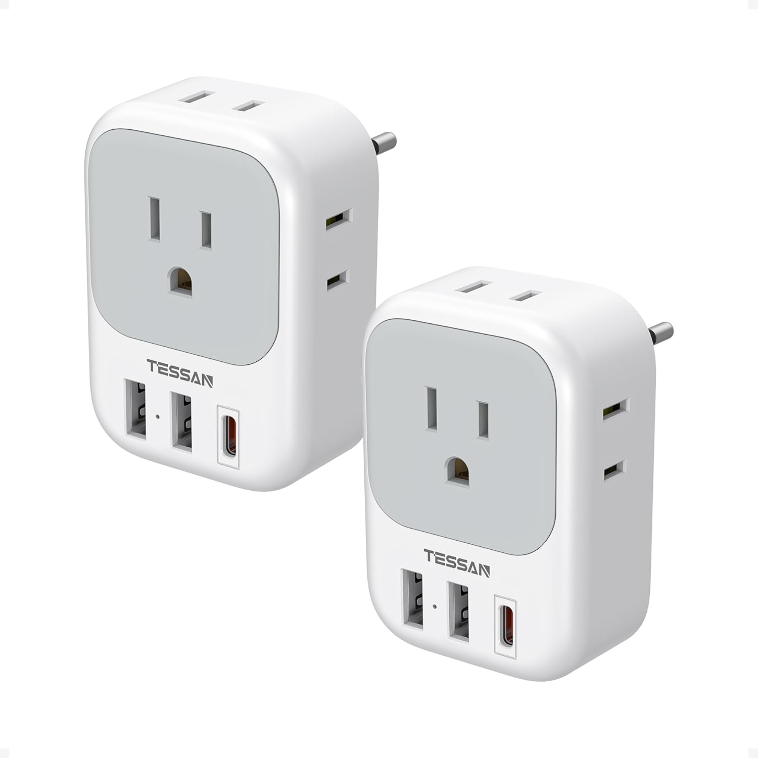 TESSAN 2 Pack European Travel Plug Adapter: 7-in-1 EU Power Converter