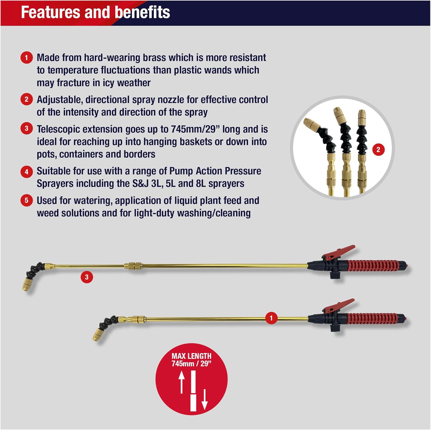 Detalle de Spear & Jackson BRASSWAND Telescopic Brass Water Wand for Pump Action Sprayers