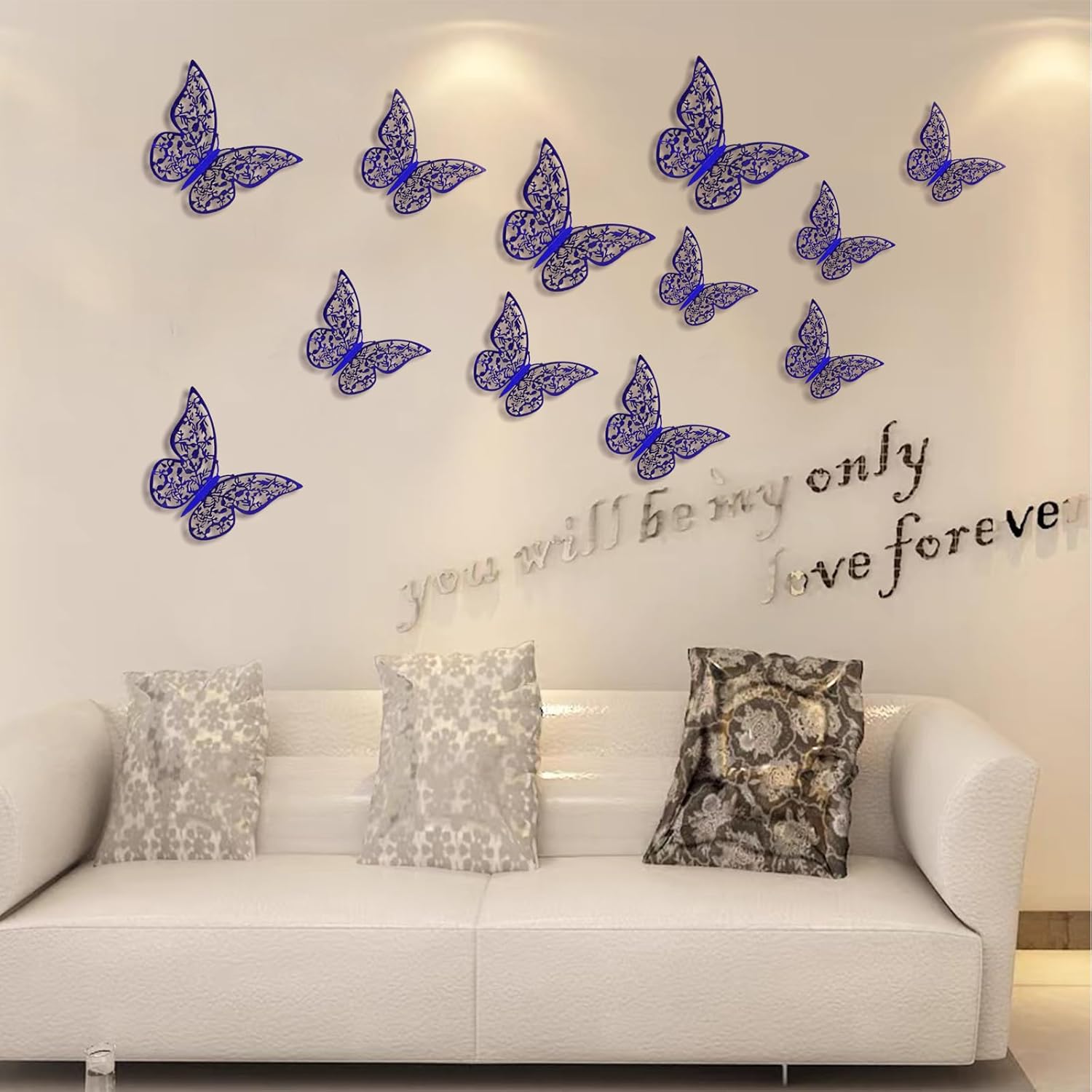 Detalle de PAITOK 3D Butterfly Wall Stickers (24pcs, 3 sizes) – Blue