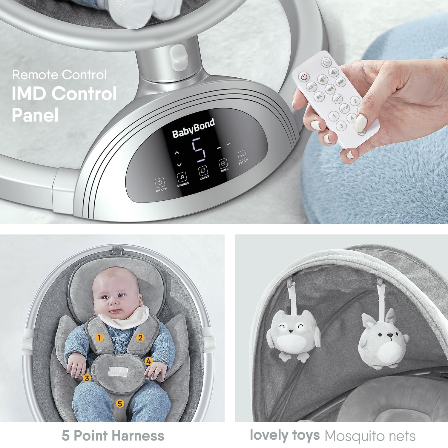 Detalle 2 de BabyBond Infant Swing with 5-Point Harness