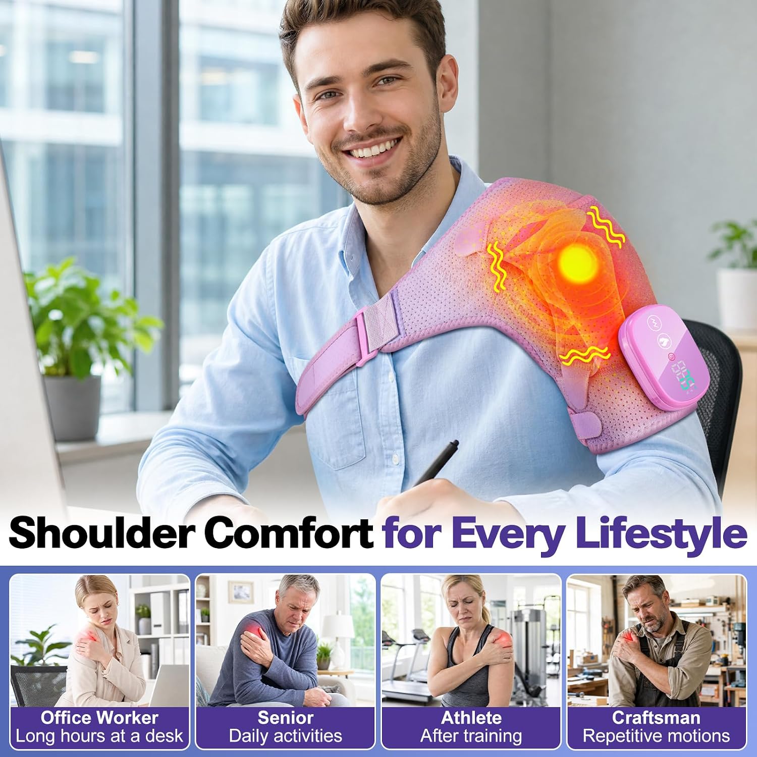 Detalle 1 de DREAMSOME Cordless Shoulder Heating Pad with Vibration, 5000mAh Battery
