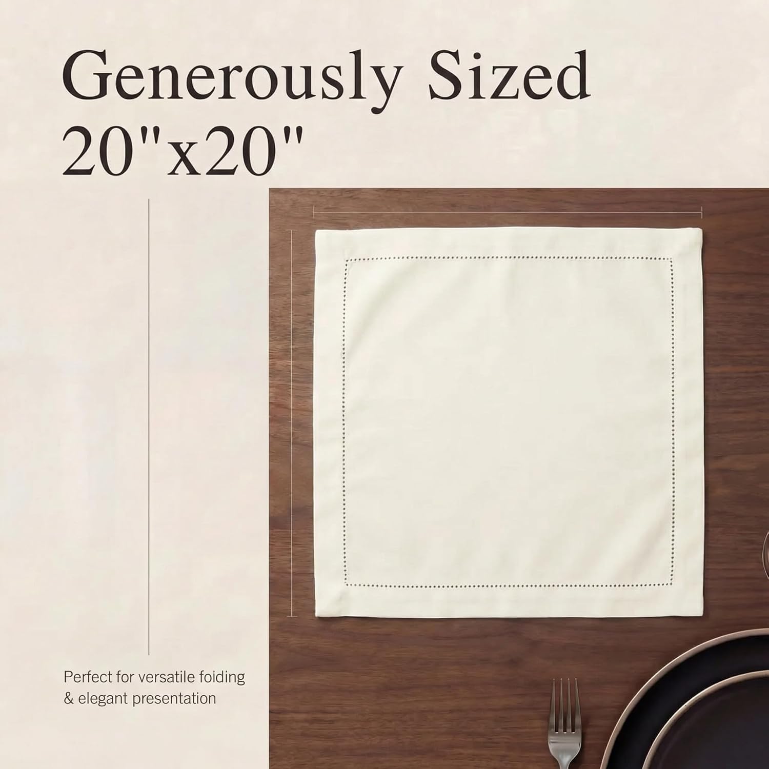 Thumbnail 5 de Urban Villa Ivory Hemstitch Dinner Napkins (Set of 12, 20x20) — 100% Cotton