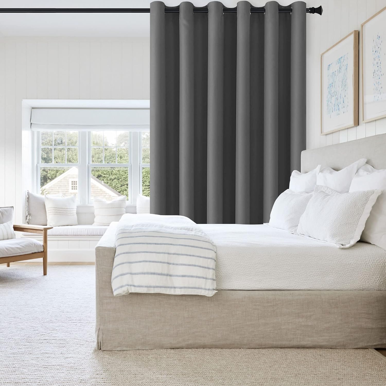 Detalle 2 de Rideau séparateur occultant thermique DWCN gris foncé (lot de 1) avec œillets, L254 x H243 cm