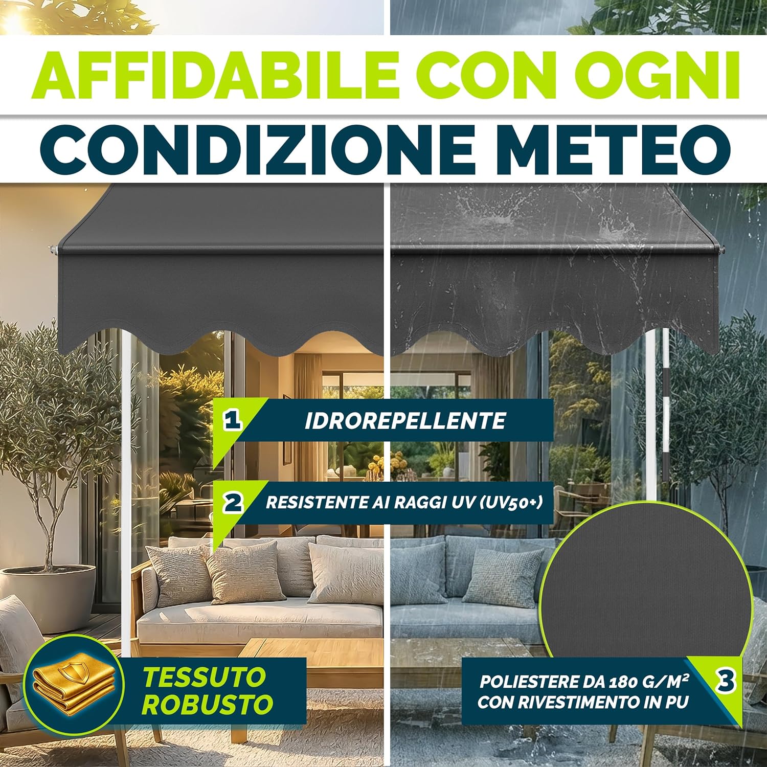 Thumbnail 3 de Tillvex Tenda da Sole a Bracci con Manovella 150 cm: protezione solare regolabile senza forare
