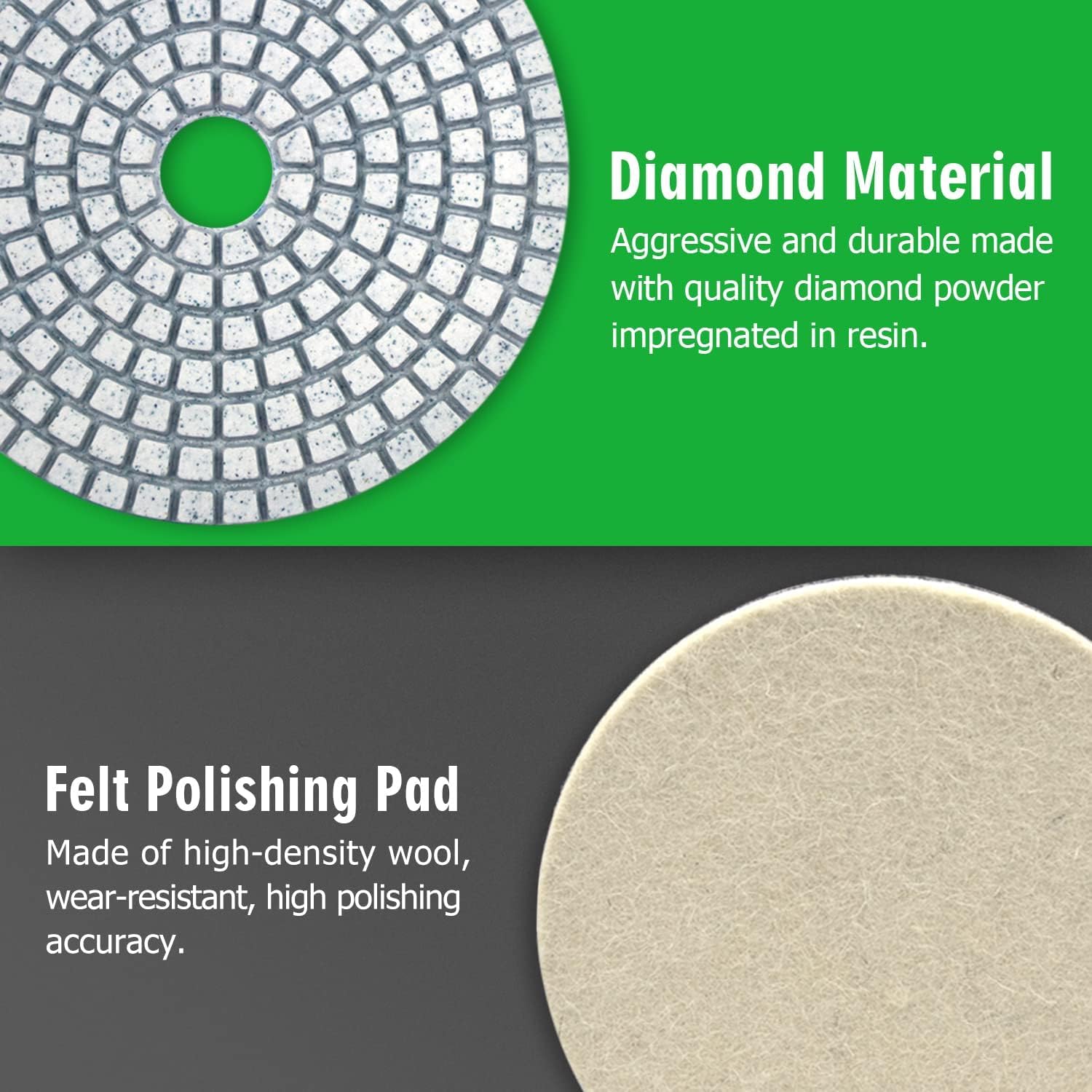 Thumbnail 1 de 4 Inch Diamond Polishing Pads Kit with 5/8''-11 Backer Pad — 12 Pieces for Wet/Dry Stone Polishing (Concrete, Granite, Marble, Quartz)