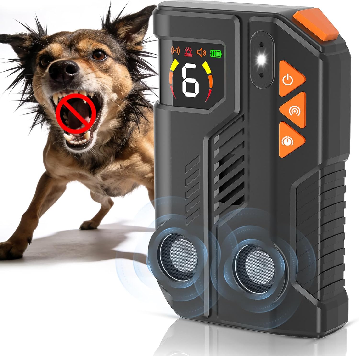 Anti Bell Gerät für Hunde mit AI-Erkennung – Ultraschall-Hundeabwehr mit 2 Sendern, 6 Empfindlichkeit & 3 Intensität, IPX6, wiederaufladbar