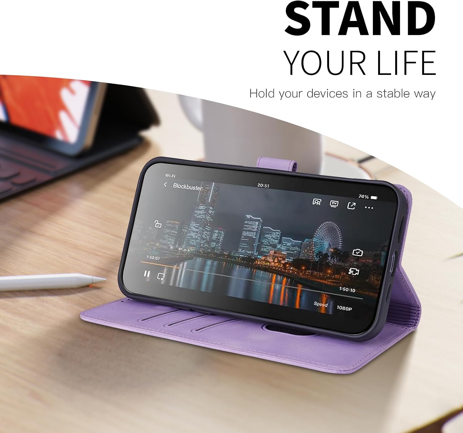Detalle 2 de Rostsant Flip-Case für Xiaomi 17 – Brieftasche Hülle aus PU-Leder, Löwenzahn, Violett