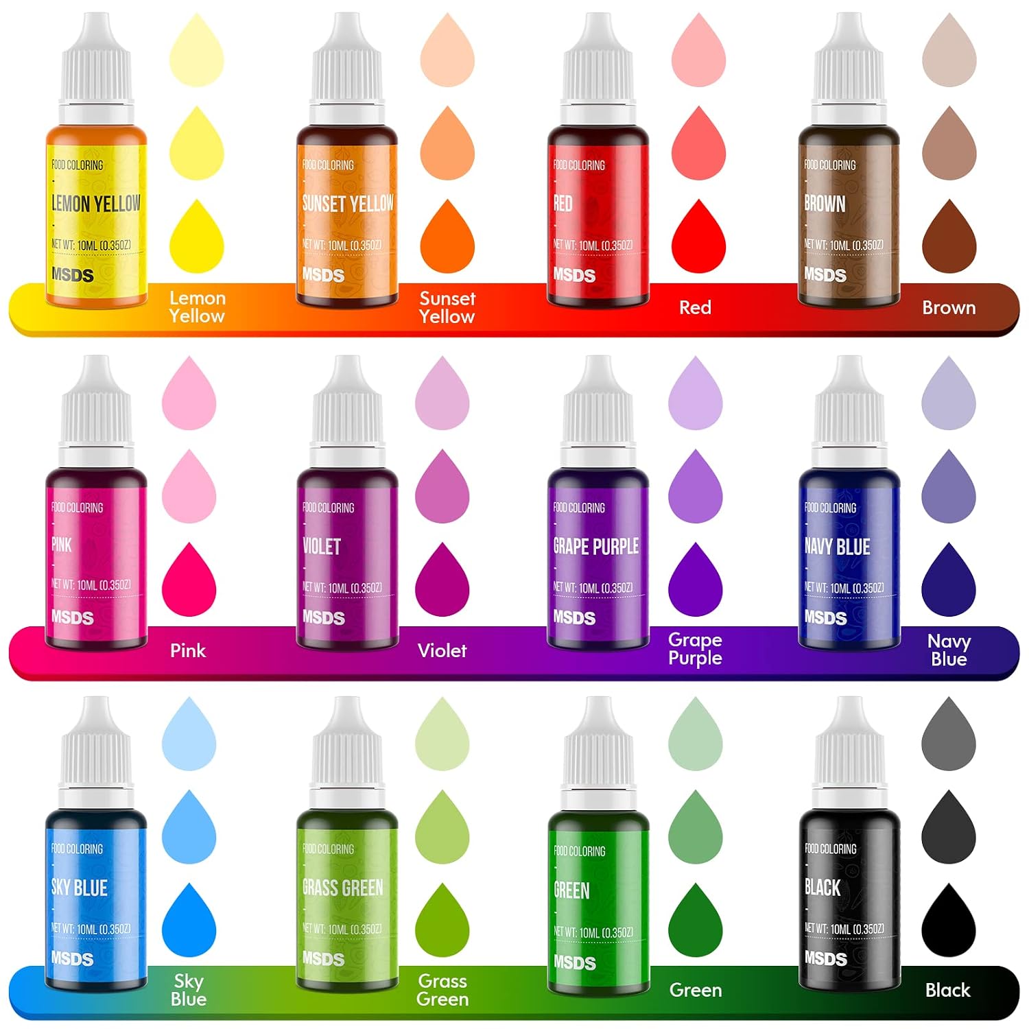 Detalle de Cherrysea 12-Color Liquid Food Coloring Set, 0.35 fl oz Bottles