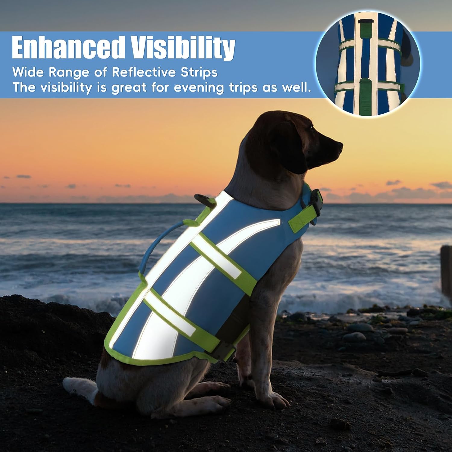 Detalle de EMUST Life Jacket for Large Dogs (Size L): High Buoyancy Vest with Double Rescue Handles and Reflective Strips