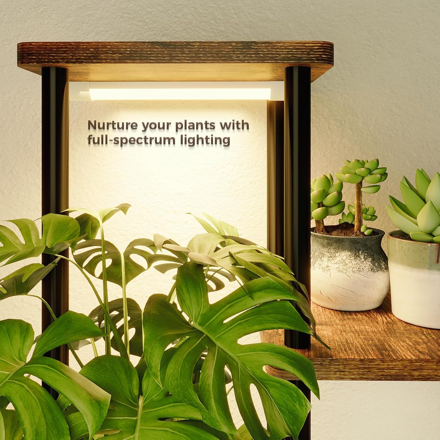 Thumbnail 5 de Bamworld Blumenständer mit Pflanzenlampe – 5-stufiges Regal aus Metall & Holz mit LED-Beleuchtung