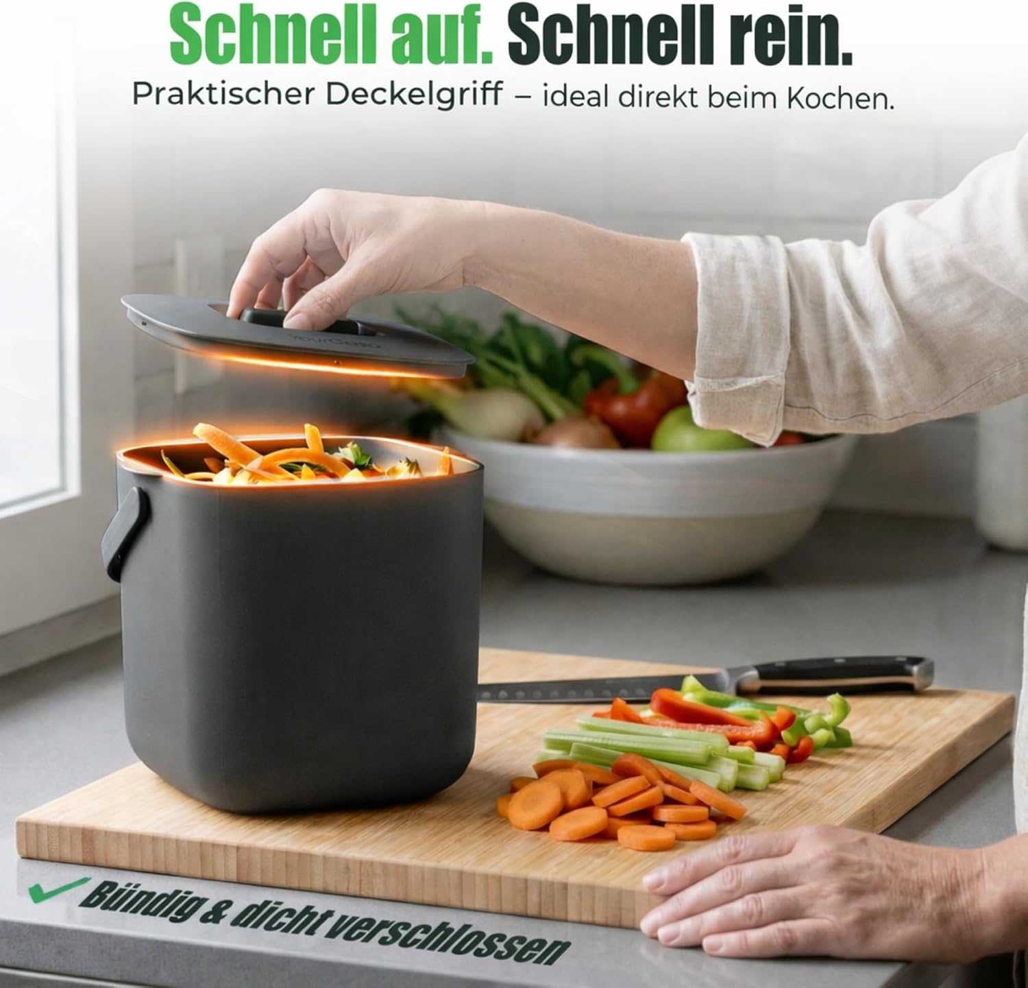 Detalle 2 de YourCasa Biomülleimer Küche 7L mit herausnehmbarem Sieb & Deckel (geruchsdicht, spülmaschinenfest) – Anthrazit