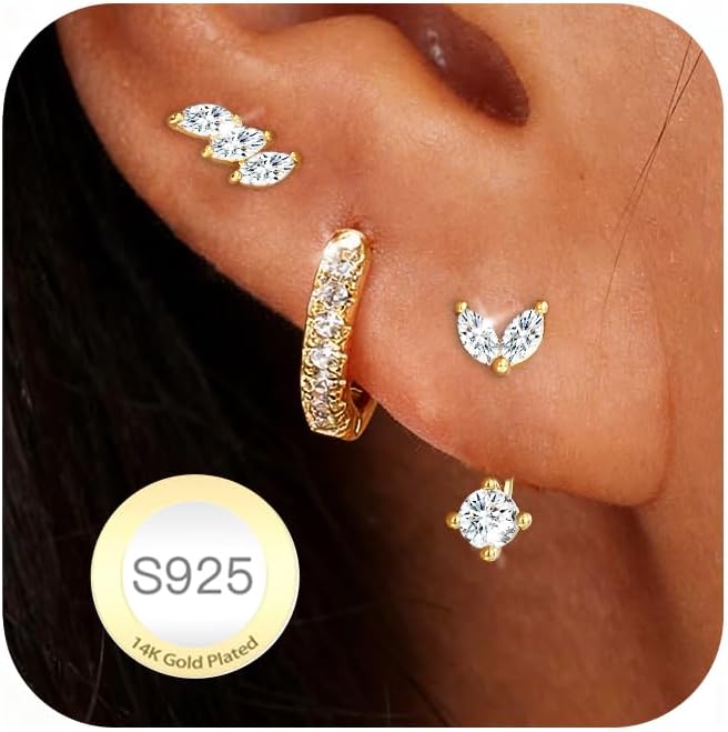 Thumbnail 6 de Smilya 3 Pairs 925 Sterling Silver Stud Hoop Earrings Set for Women