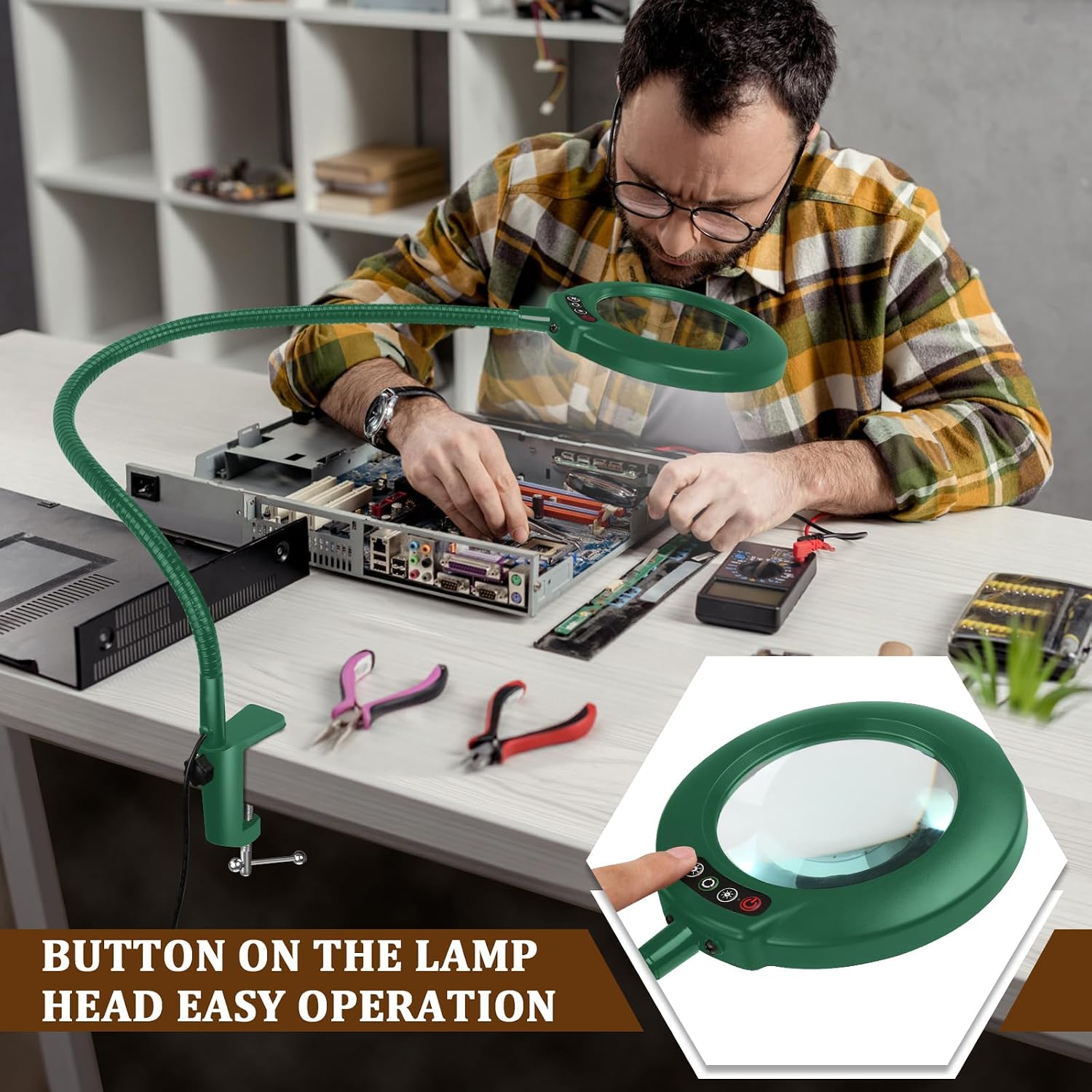 Thumbnail 3 de Veemagni 12X Real Glass Magnifying Glass with Light – Flexible Gooseneck LED Desk Lamp with Clamp