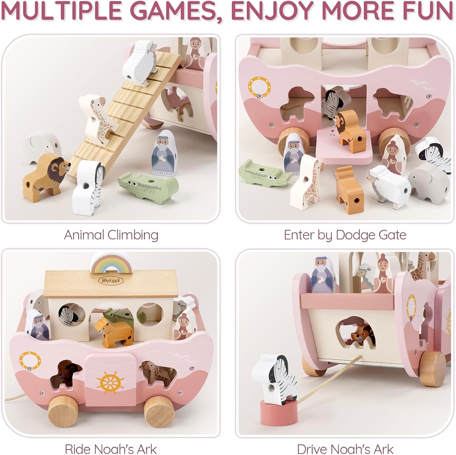 Thumbnail 1 de Joyreal Noahs Ark Wooden Toy – A Montessori, Christening Gift for 1–3 Year Olds