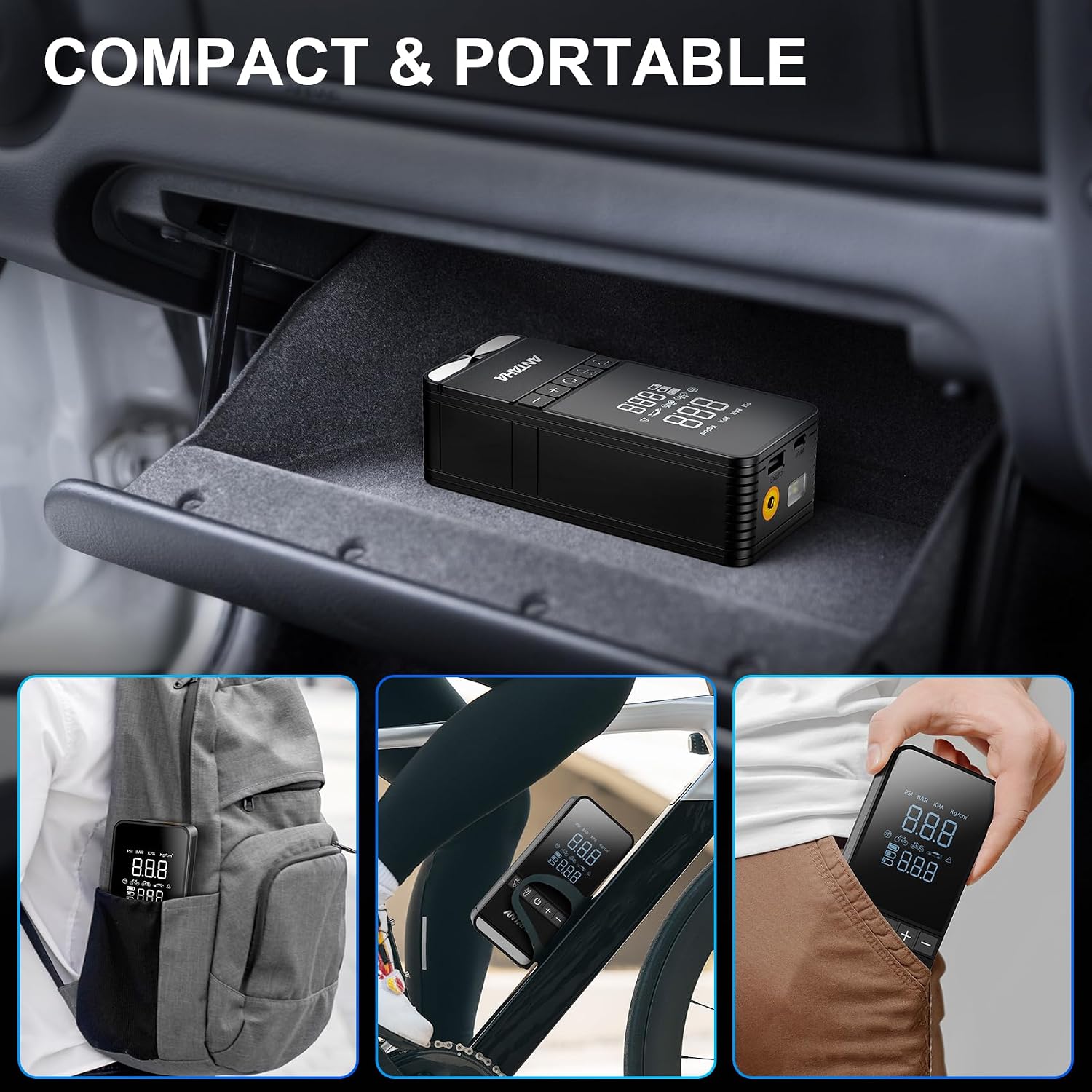 Thumbnail 5 de Antaha Tire Inflator Portable Air Compressor: 150 PSI Cordless Smart Pump for Car Tires