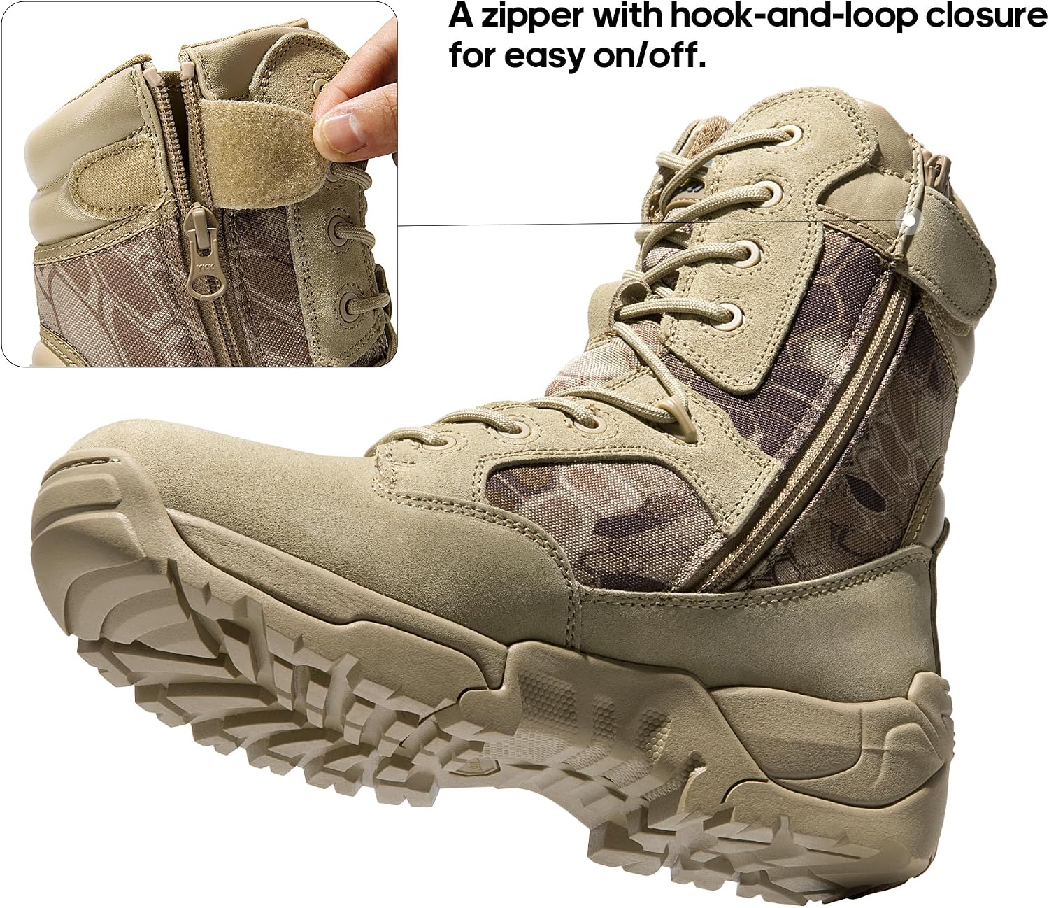 Detalle 2 de NORTIV 8 Men's Tactical Work Boots with YKK Side Zip and Leather Upper